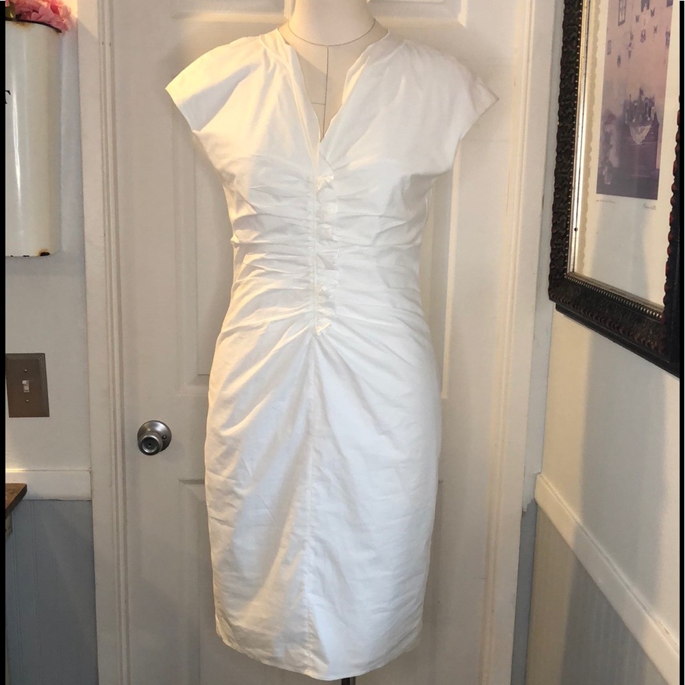 Paule Ka cotton blend cap sleeve ruffled midi dress